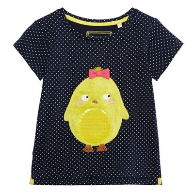 Girls' navy sequinned chick t-shirt